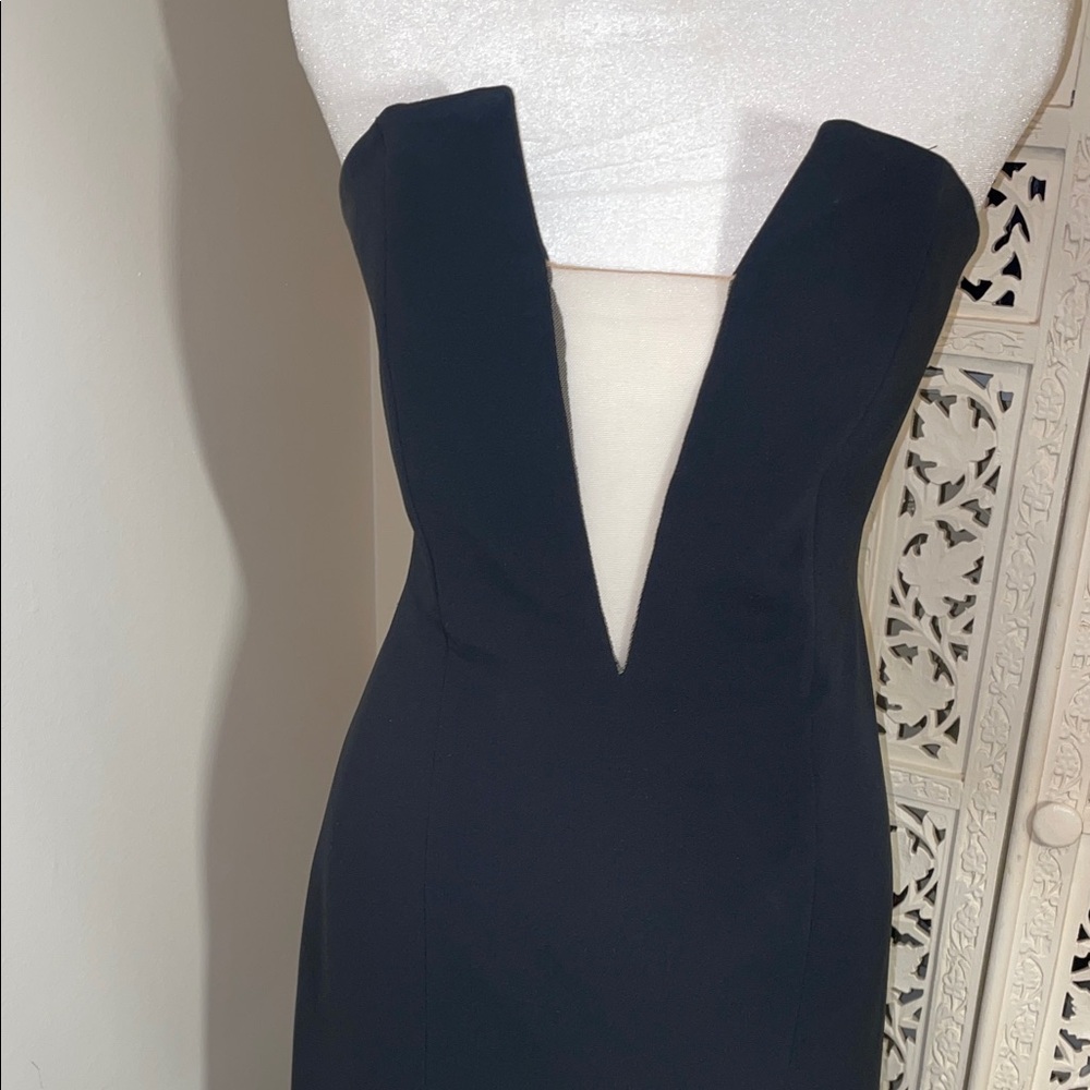 Strapless Black Evening Gown with Plunging V and Front Slit - Picture 4 of 11